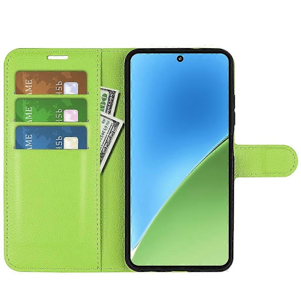 Til Xiaomi 15 Etui Litchi Tekstur Stødsikkert Læder Wallet Telefon Cover Green