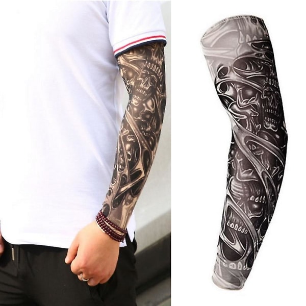 Falska tillfälliga elastiska nylon tatueringar ärmar Hela långa Slip On Arm Tatuering w47