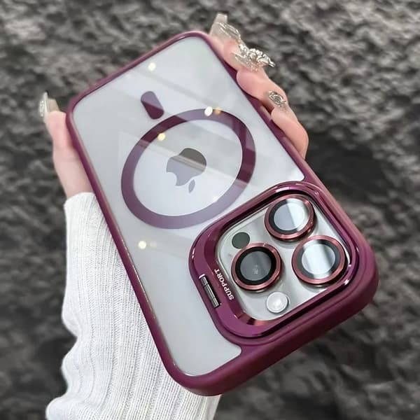 Etui til iPhone 13 Pro Magnetisk Stativ Linse Detalj Plomme Rød