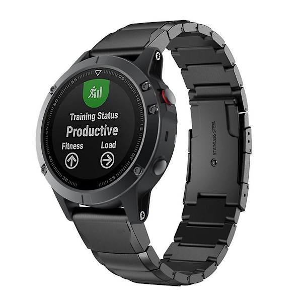 Sort Sort Stål Urrem kompatibel med Garmin Fenix 5X 26mm