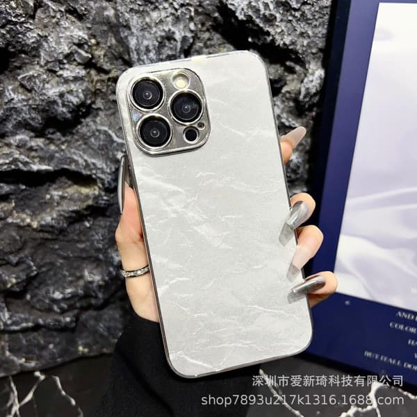 Fodral för iPhone 13Promax grå Snöberg Lädertextur Elektropläterad Lädertextur Linsskydd