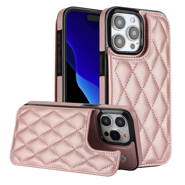 Fodral för iPhone 13 6.1 rosa ins dubbelspänne Plånbok med korthållare diamantstativ Helkropps läder
