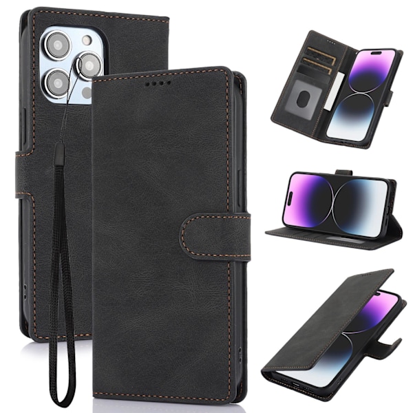 Etui til iPhone 15 Pro sort Wallet med kortholder