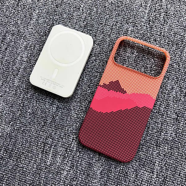 Etui til iPhone 15 Pro Karbonfibertekstur Magnetisk Oransje Noz33548
