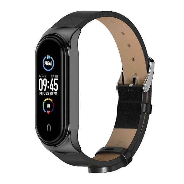 Svart Svart kompatibel med Xiaomi Mi Band 6 / 5 / 4 / 3 Läderarmband