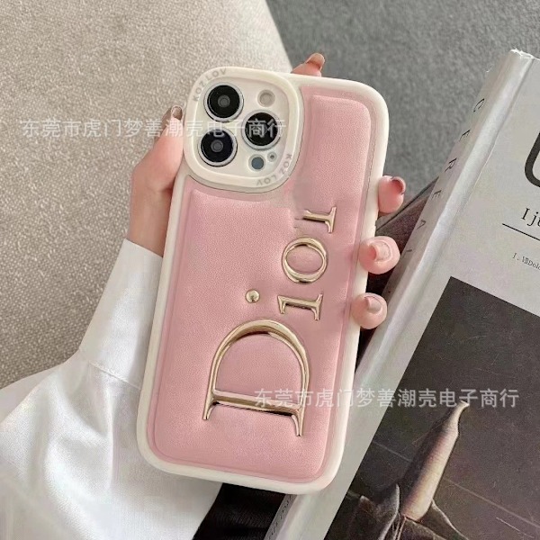 Etui til iPhone 13promax pink lædertekstur Fuld krop blødt par