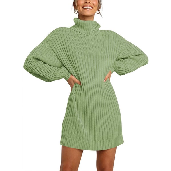 Enfärgad turtleneck Lantern Långärmad mellanlång stickad klänning Green XXXL