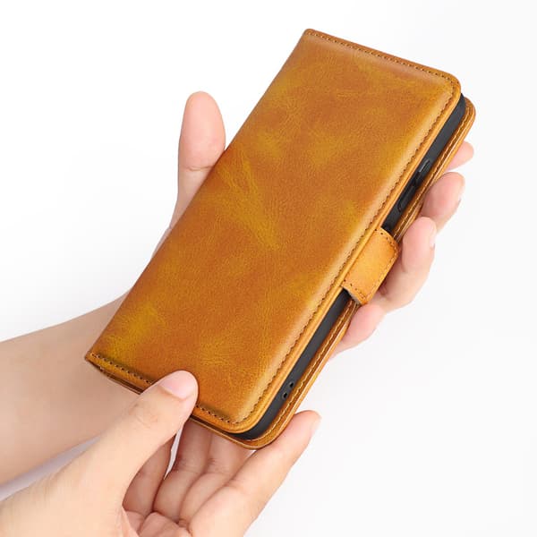 Fodral för iPhone 15 Plus gul Anpassat Plånboksfodral med Korthållare affär Flip