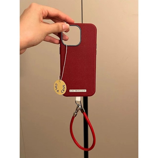 Kotelo iPhone 14 Prolle Angola Red [Yksittäinen kuori] Syksy ja talvi Maillard Sileä nahkakuvioinen hihna