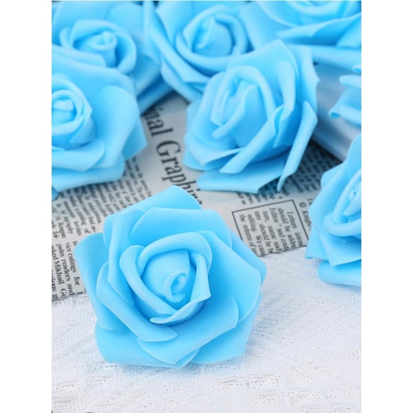 100 stk. Kunstige roser, falske roser, naturtro skumblomsterhoder for DIY-senterstykker og arrangementer Cyan