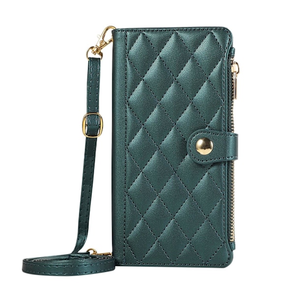 Fodral för iPhone 13 Grön (långt + kort rep) ins Plånbok med Korthållare dragkedja väska crossbody snodd Plånbok med Korthållare