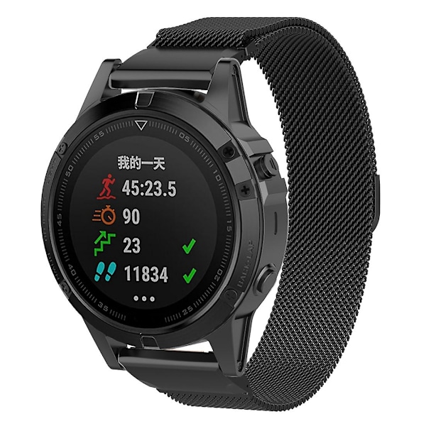 Sort Sort kompatibel med Garmin Fenix 6s Milanese rem urrem