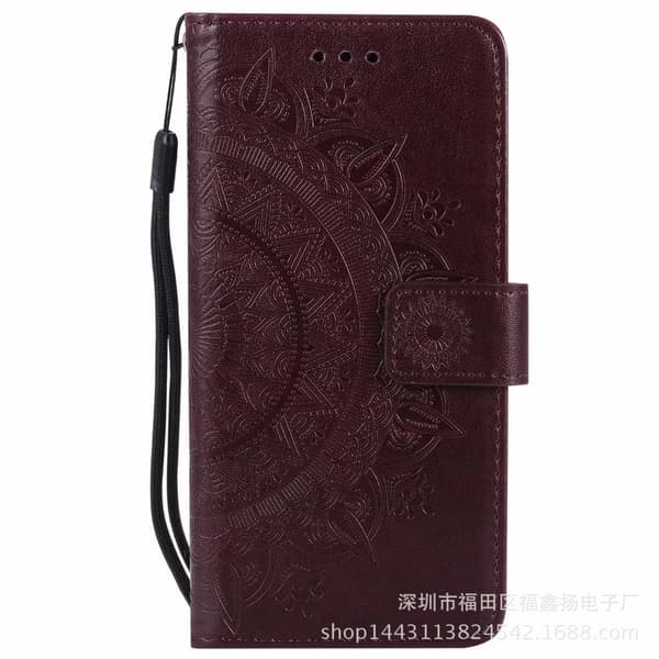 Etui til iPhone 13 brun Totem 3D-preget Halv Blomst Lommebok med Kortholder