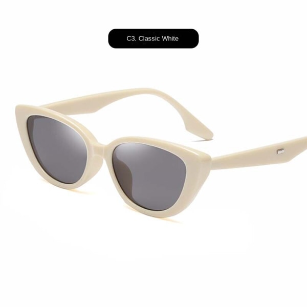 Svart liten båge retro kattögon solglasögon kvinnlig Sommar hett säljande produkt Oval tidvatten solglasögon Classic White HD lens