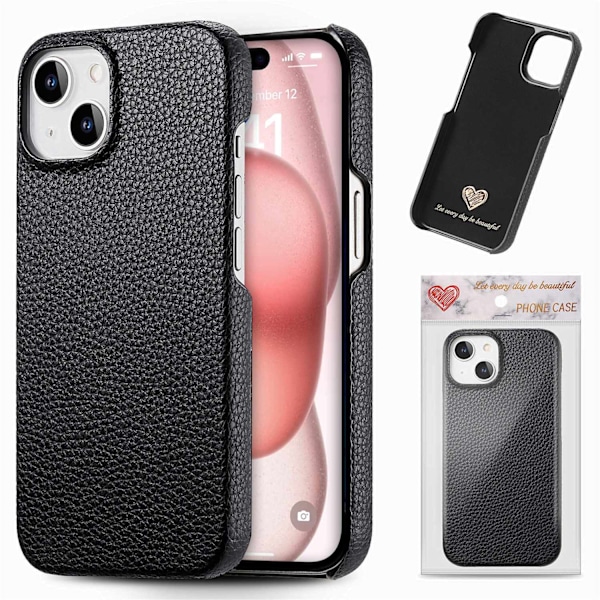 Etui til iPhone 13 Pro, sort, klassisk, enkelt, eksklusivt, småstenet, halv kant