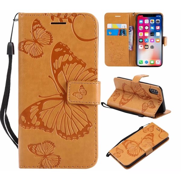Etui til iPhone 13 mini gul 3D Præget Sommerfugl Præget Tegnebog med Kortholder Flip