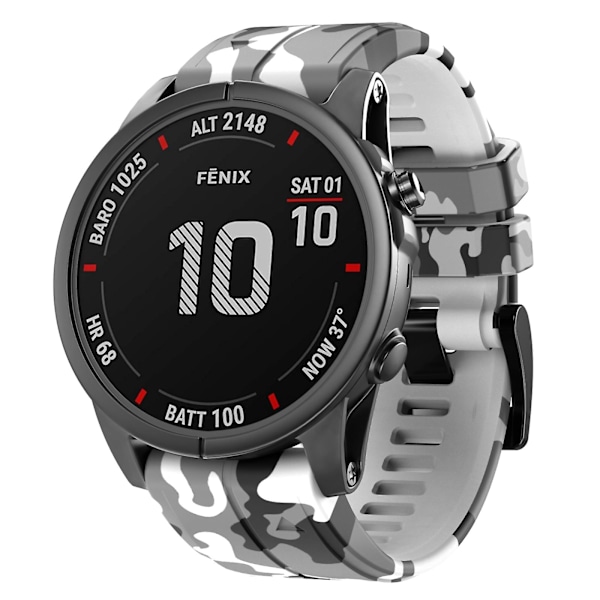 Hvid Hvid Camouflage Silikone Urrem kompatibel med Garmin Fenix 7