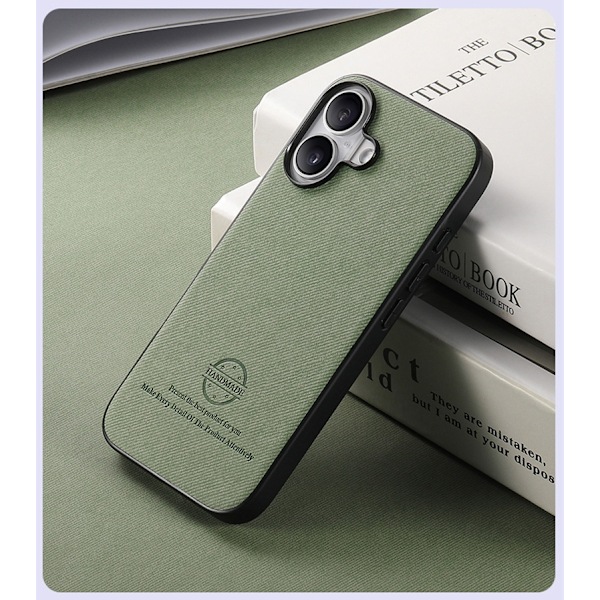 Fodral för iPhone 15 Plus grön Läder Högkvalitativt läder