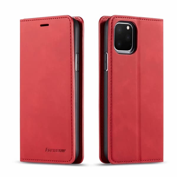 Punainen iPhone 14 Pro -lompakkokotelo korttipidikkeellä, retro, läppämallinen
