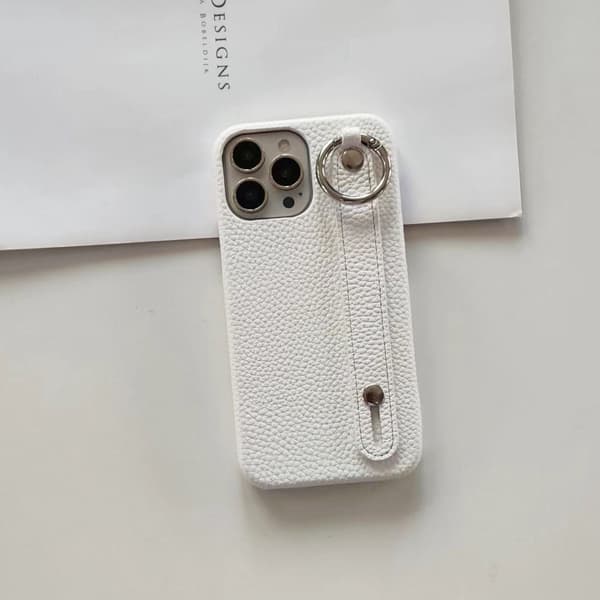 Etui til iPhone 13 Pro Stativ Skinntekstur Hvit