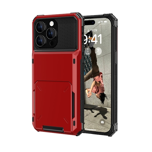 Etui til iPhone 15 Plus rød Flip Wallet med kortholder