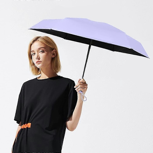 Mini Rejse Solparaply Til Taske Med Etui, Lille Kompakt UV-Paraply Beskyttelse Mod Sol, Bærbar Parasol Paraply Vindtæt, Lilla