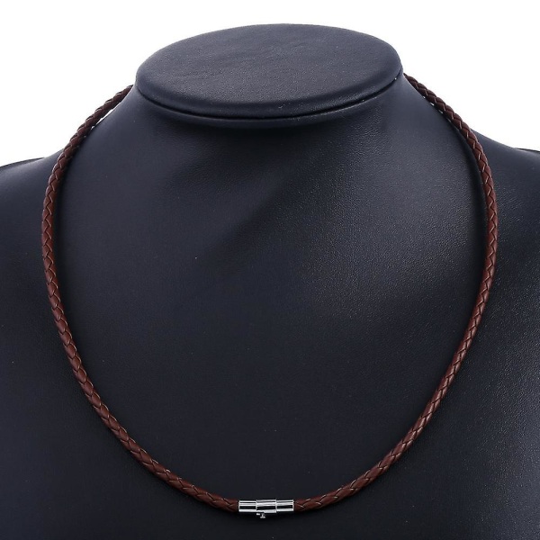 Mäns läderchoker flätad repkedja halsband 4mm Brown UN101 20inch 50cm