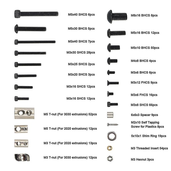 Ny 3d-skrivare DIY-projektfästen Skruvar Muttrar Full Kit 3d-skrivare