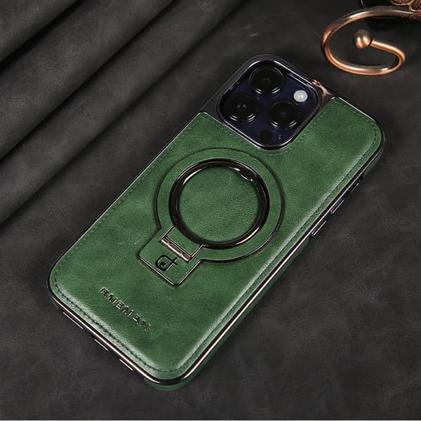Etui til iPhone 15 Cangling Grøn [Stativ + Magnetisk] High-end business læder Magnetisk Stativ