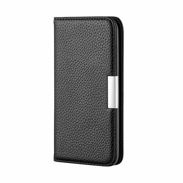 Etui til iPhone 13 Pro, sort, Pebbled Wallet med kortholder, flip, magnetisk