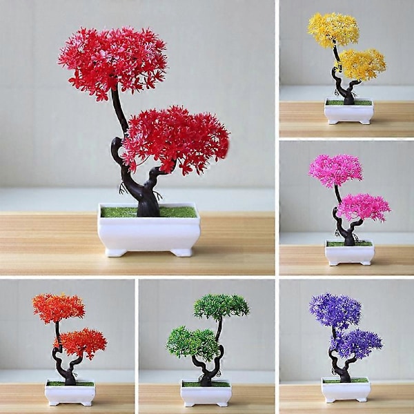 Kunstig Plante Livaktig Vedlikeholdsfri Plast Falsk Bonsai Tre Potteplante Ornament Hjem Hotell Hage Dekor Gave 2
