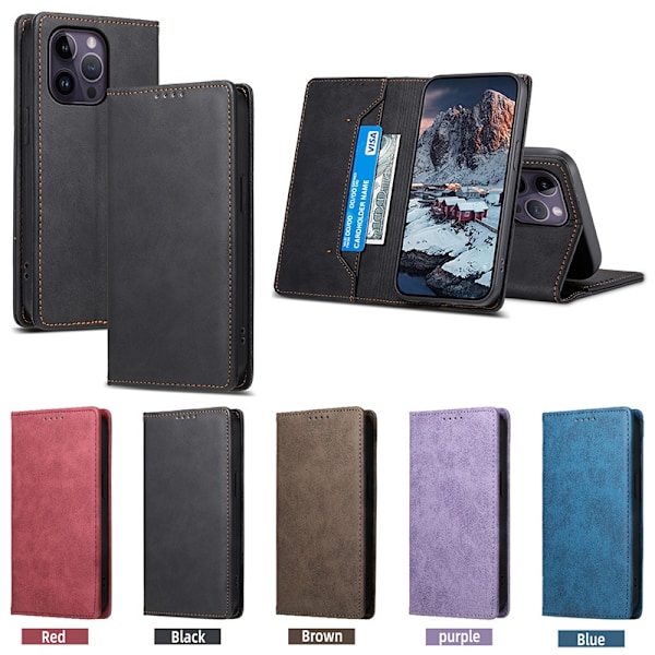 Etui til iPhone 15 sort Enfarvet Magnetisk Flerfarvet Wallet med Kortholder Flip