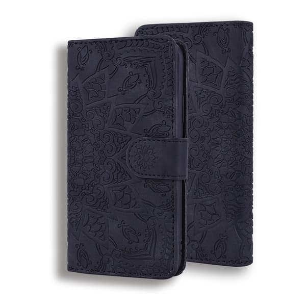 Etui til iPhone 14PROMAX sort 3D Præget Mandala Tegnebog med Kortholder