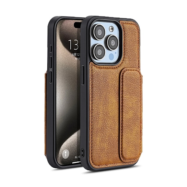 Etui til iPhone 15 Pro Max brun lommebok med kortholder, full kroppsdekning
