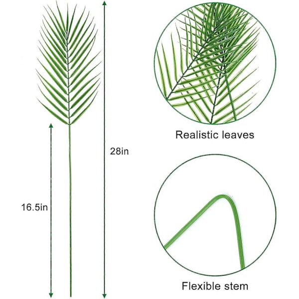 10 st Konstgjorda Palmblad Grönska Tropiska Palmträd Blad Falsk Areca 20