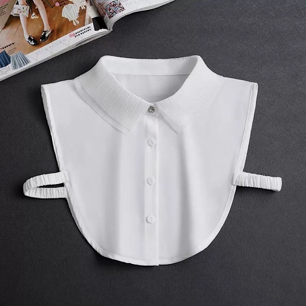 Dame falsk krage Avtakbar Multi-funksjonell skjorte Decora Double pleated (white)