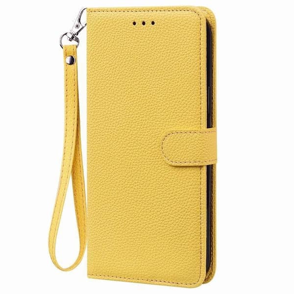 Etui til iPhone 14pro 6.1 gul Pebbled Plain Wallet med kortholder Flip