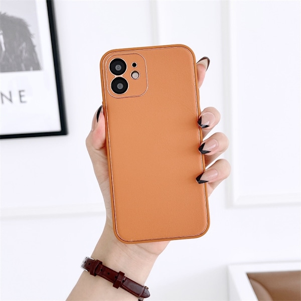 Fodral för iPhone 13 Korallorange lädertextur elektroplätering Full-Body Lyx