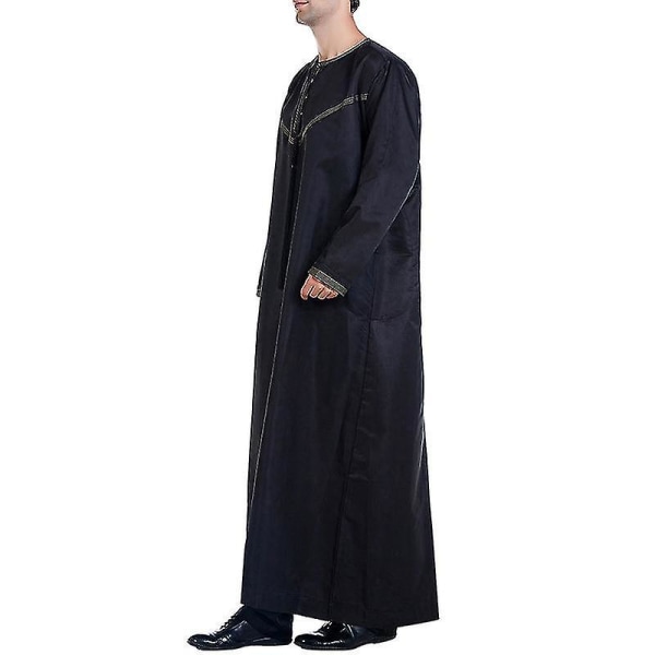 Ny muslimsk man islamisk långrock Kaftan Thobe morgonrock Black 3XL