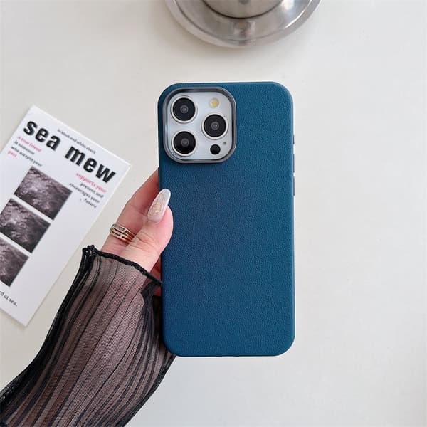 Etui til iPhone 15 Pro Max blå magnetisk opladning læder