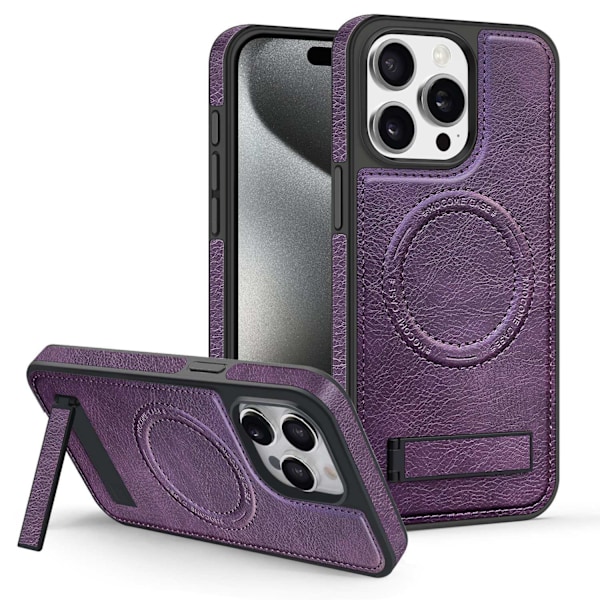 Etui til iPhone 15 Mørkelilla læder Magnetisk Full-Body stand