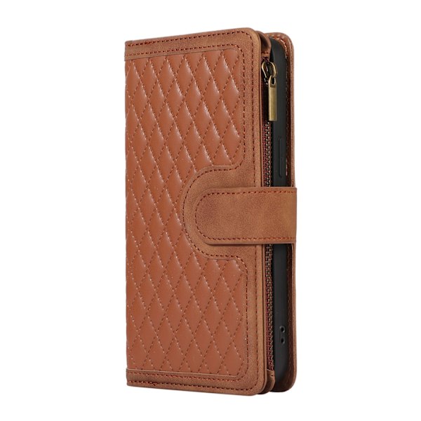 Etui til iPhone 13 6.1 Brun uden lanyard diamant crossbody lynlås pung med kortholder flip