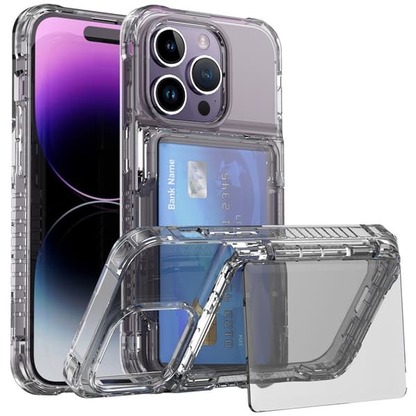 Etui til iPhone 15ProMax6.7 Transparent Sort Flip Wallet med Kortholder