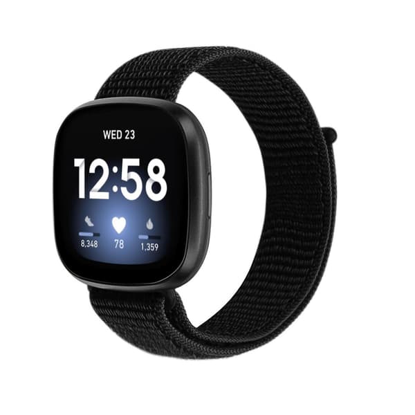 Sort Sort kompatibel med Fitbit Versa 3 Nylon Klokkereim