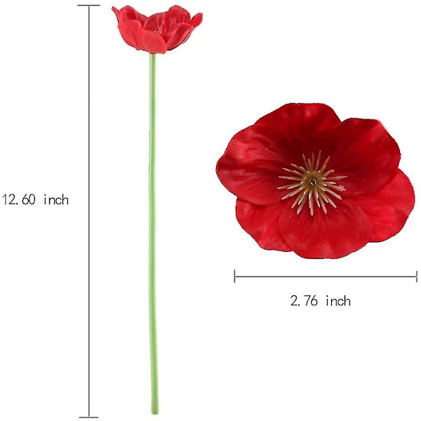 20 stk. Kunstig Valmue Rød Blomsterbuket Falske Valmuer Juledekoration Til Hjem Bryllup Bord Butik