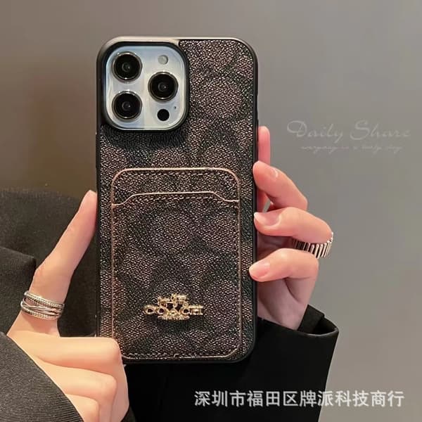 Etui til iPhone 16pro Mørkebrun Wallet med Kortholder Stort Mærke Læder