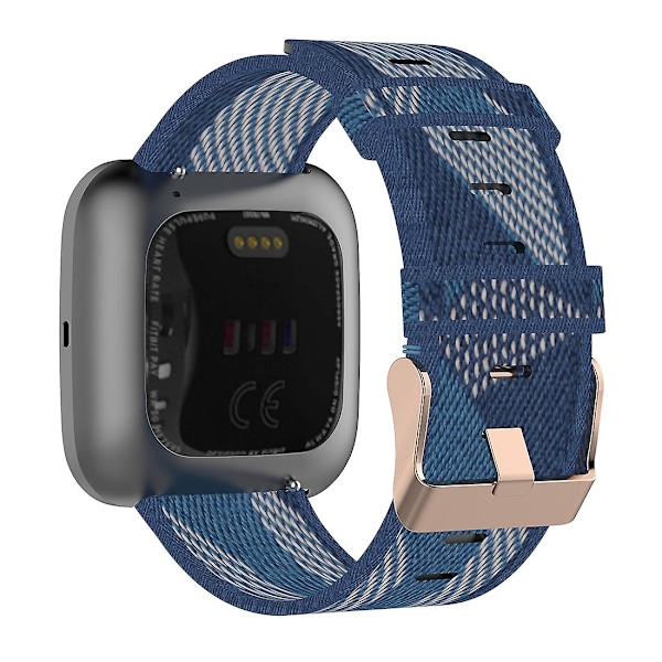 Sininen raidallinen kudottu nylonranneke, yhteensopiva Fitbit Versa 2:n, Fitbit Versan, Fitbit Versa Liten ja Fitbit Blazen kanssa