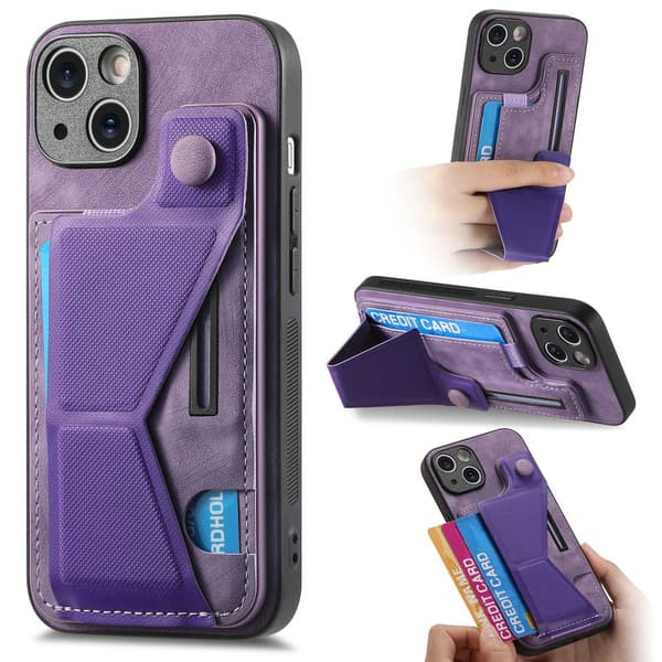 Etui til iPhone 13 Mini Lilla Multi-vinkel slide stand læderpung med kortholder læder