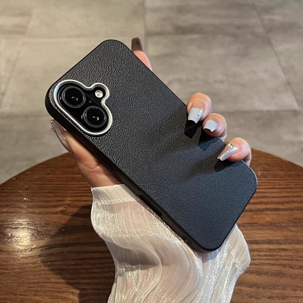 Fodral för iPhone 14plus Svart [slätt läder mjukt skal] Läderstruktur frostad ultratunn Full-Body läder