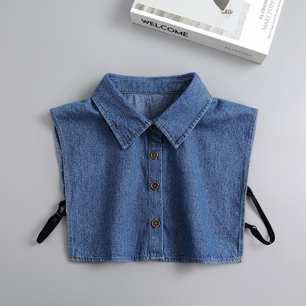 Dame falsk krage Avtakbar halv Bomull Denim Skjorte Avtakbar Light blue denim tip